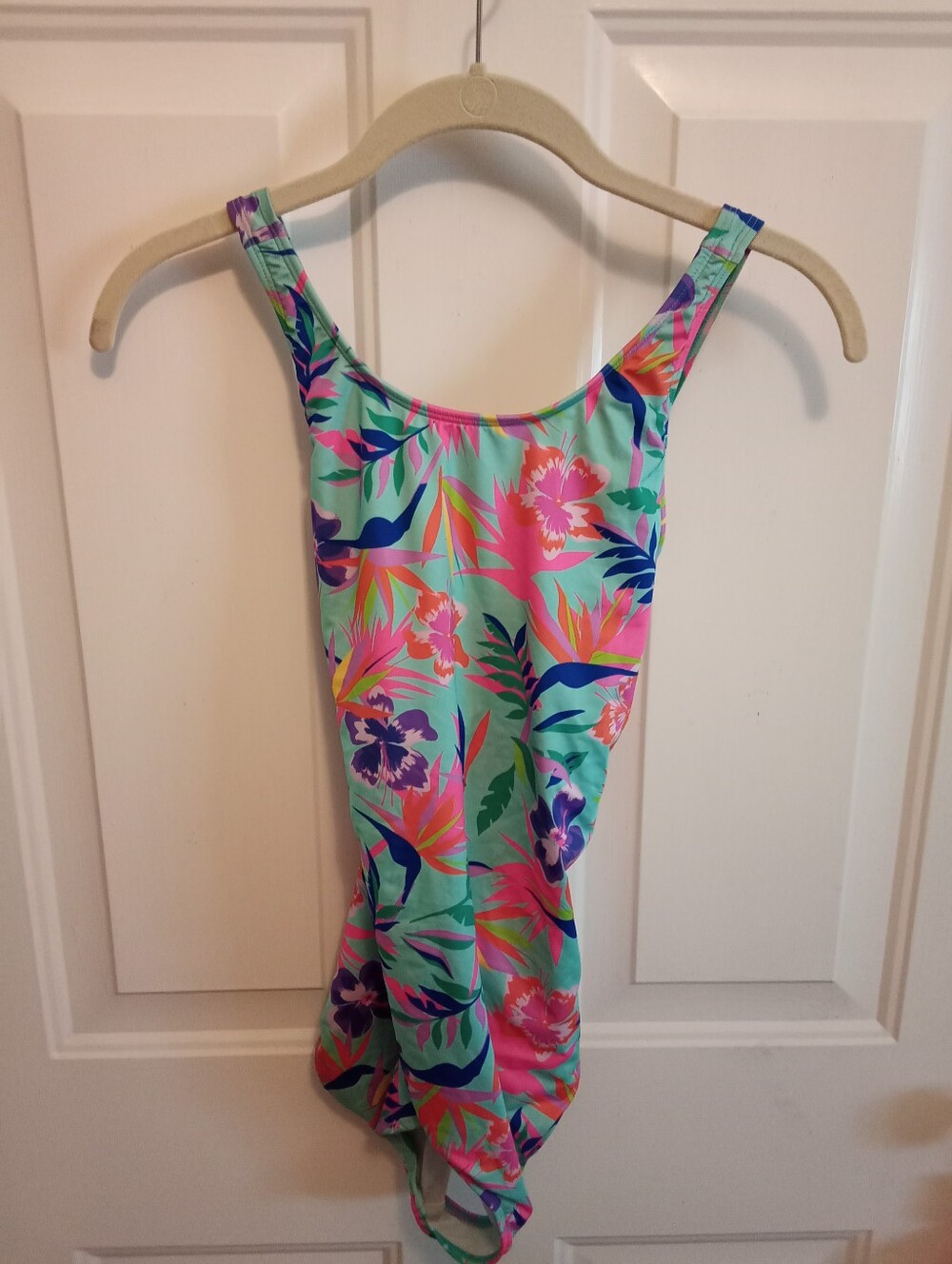 Land's End Girls Tropical Floral One-Piece Swimsuit in Mint & Pink Size 16 Girls